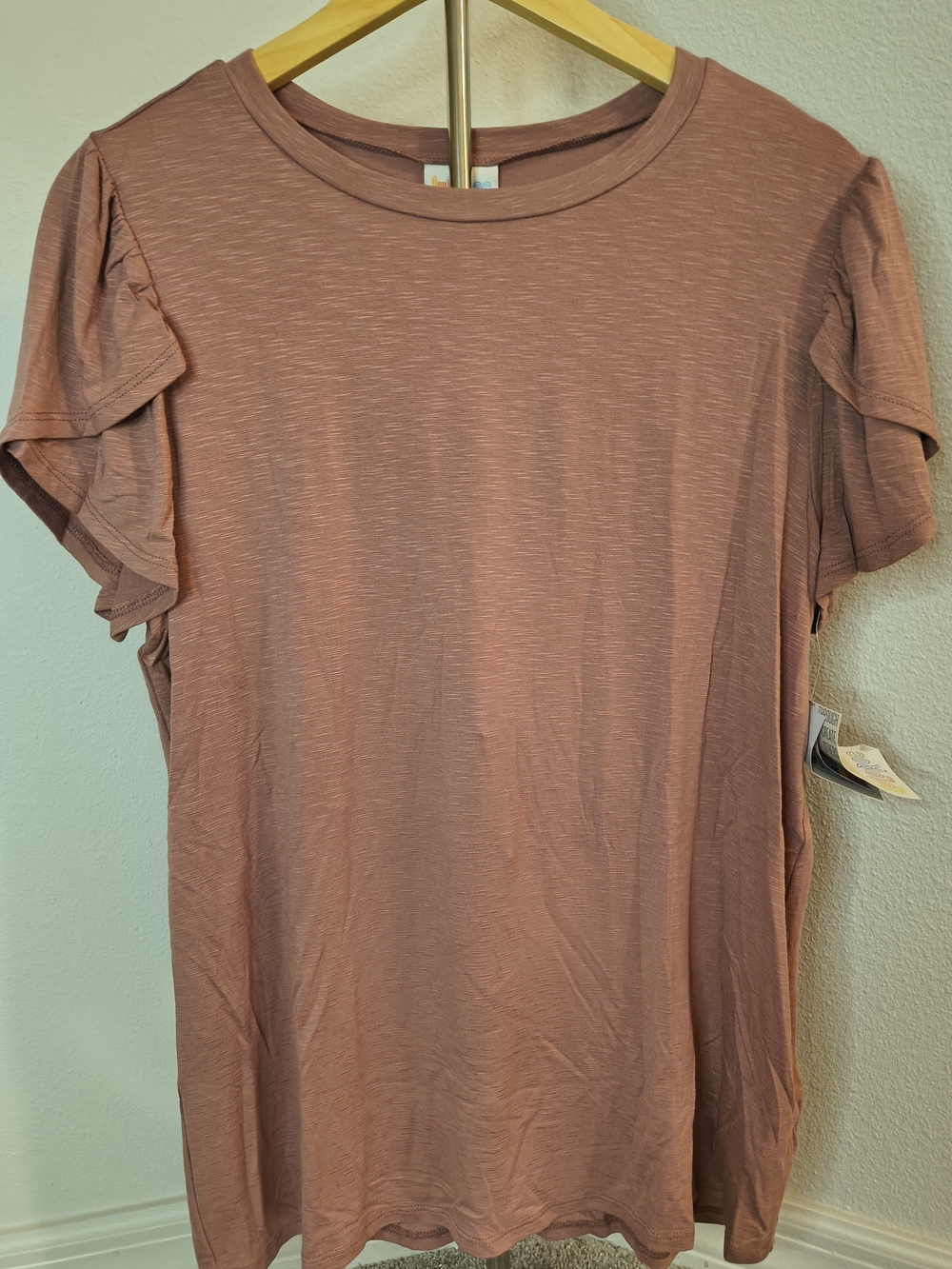 LuLaRoe Dusty Rose Ruffle Sleeve Short Sleeve Tee